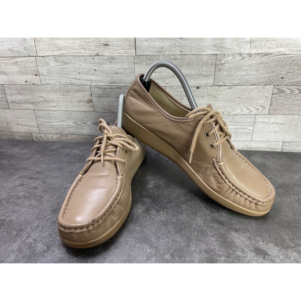 SAS Siesta Oxfords Womens 9.5 S Narrow Brown Leather Comfort Moc Toe Shoes